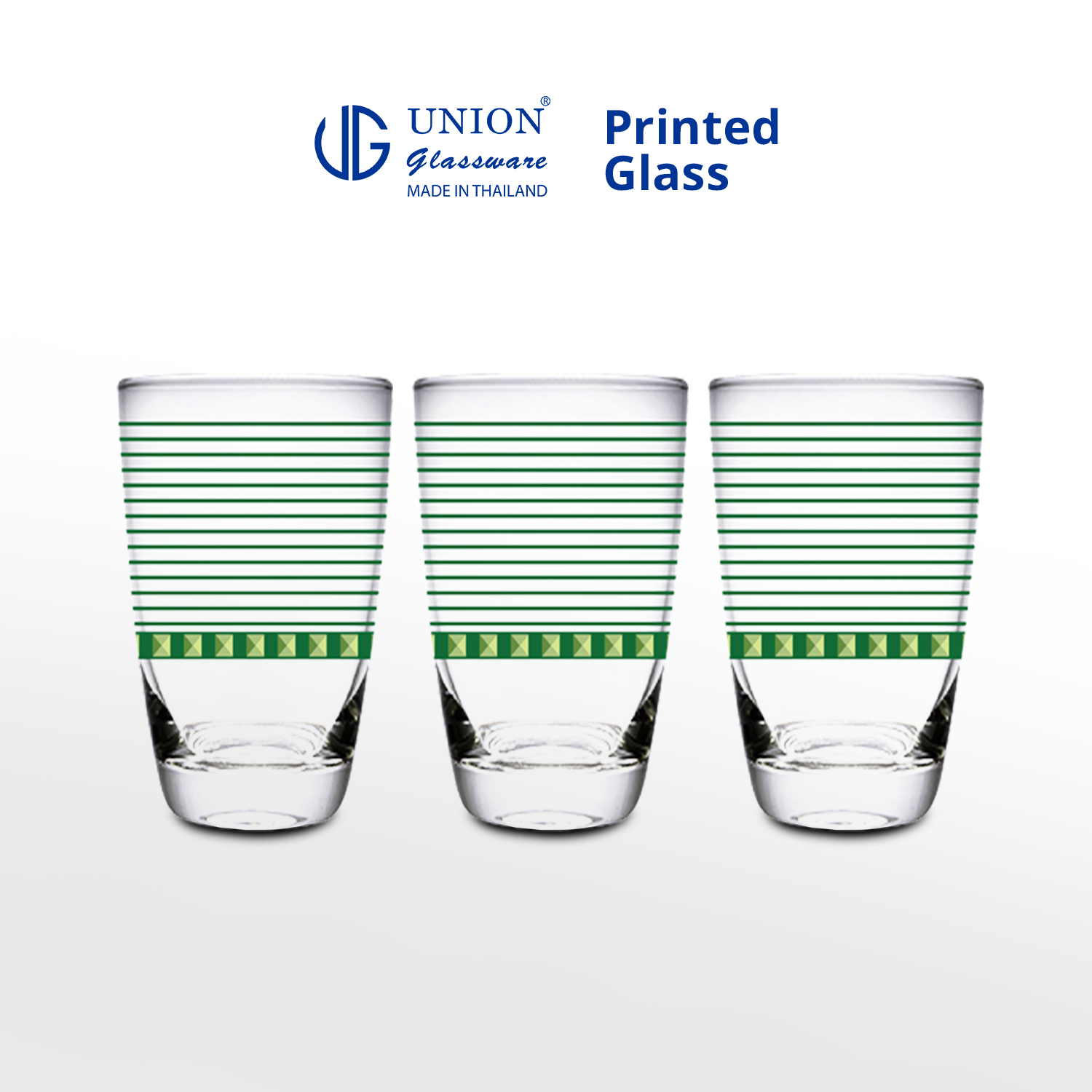 UNION GLASS Thailand Premium Printed Glass Limited Edition Design Water, Juice, Soda Glass 445ml | 16oz Set of 3