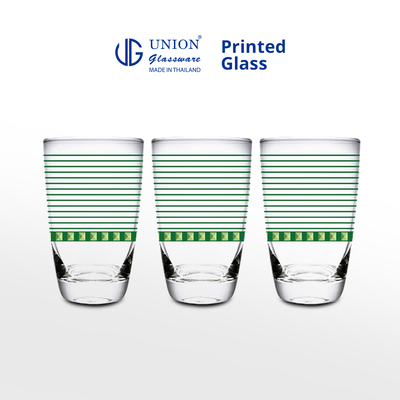UNION GLASS Thailand Premium Printed Glass Limited Edition Design Water, Juice, Soda Glass 445ml | 16oz Set of 3