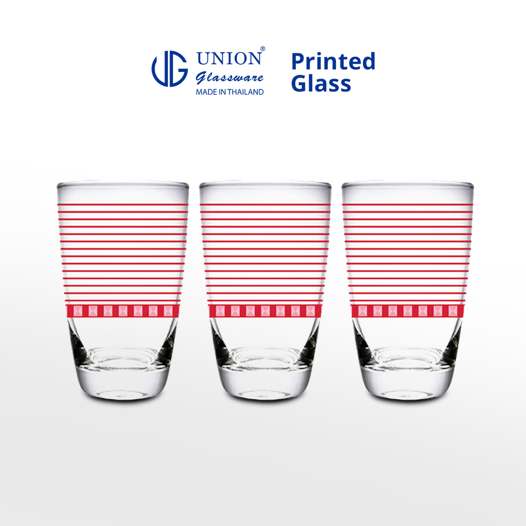 UNION GLASS Thailand Premium Printed Glass Limited Edition Design Water, Juice, Soda Glass 445ml | 16oz Set of 3