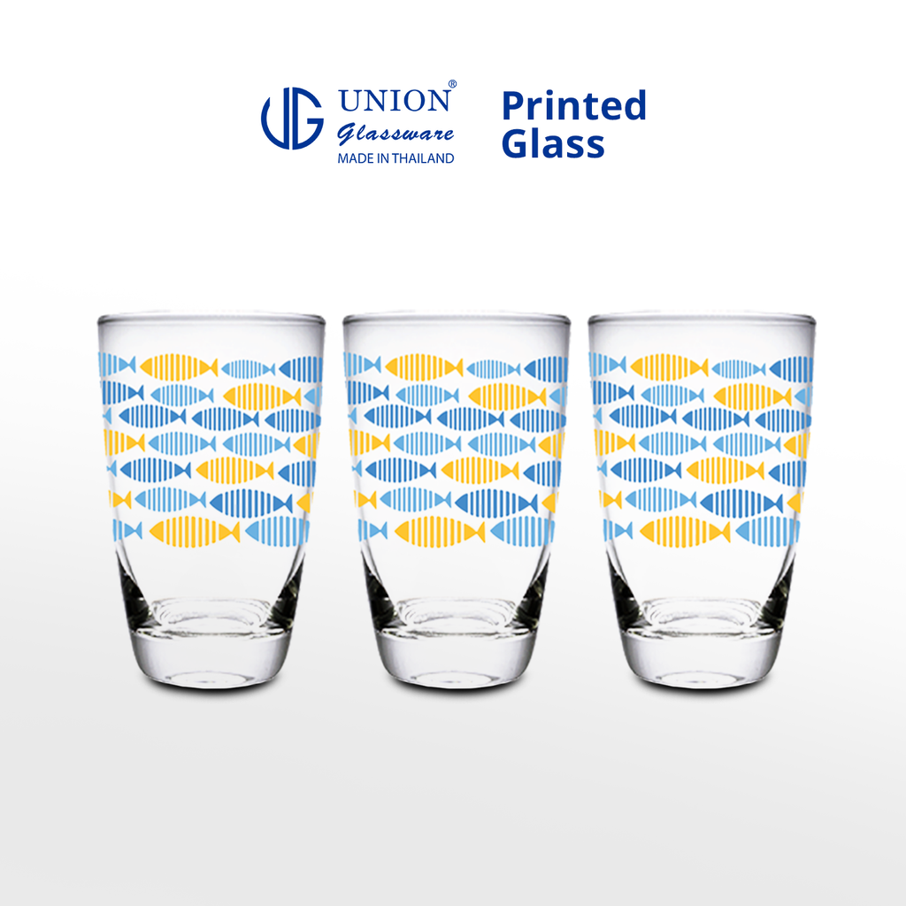 UNION GLASS Printed Glass Limited Edition Design Water, Juice, Soda Glass 360ml | 13oz [Set of 3]