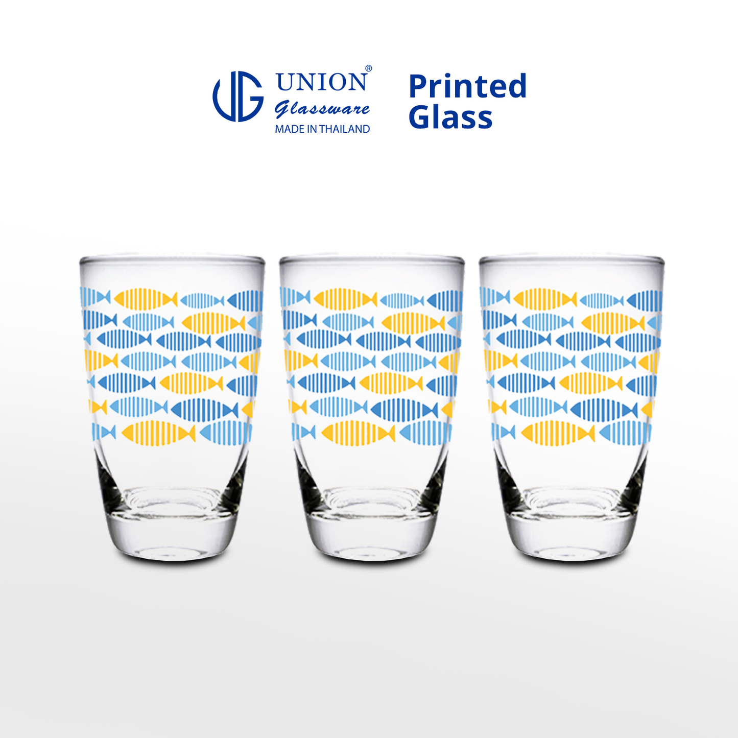 UNION GLASS Printed Glass Limited Edition Design Water, Juice, Soda Glass 360ml | 13oz [Set of 3]