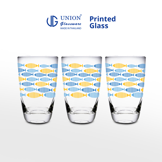 UNION GLASS Printed Glass Limited Edition Design Water, Juice, Soda Glass 360ml | 13oz [Set of 3]