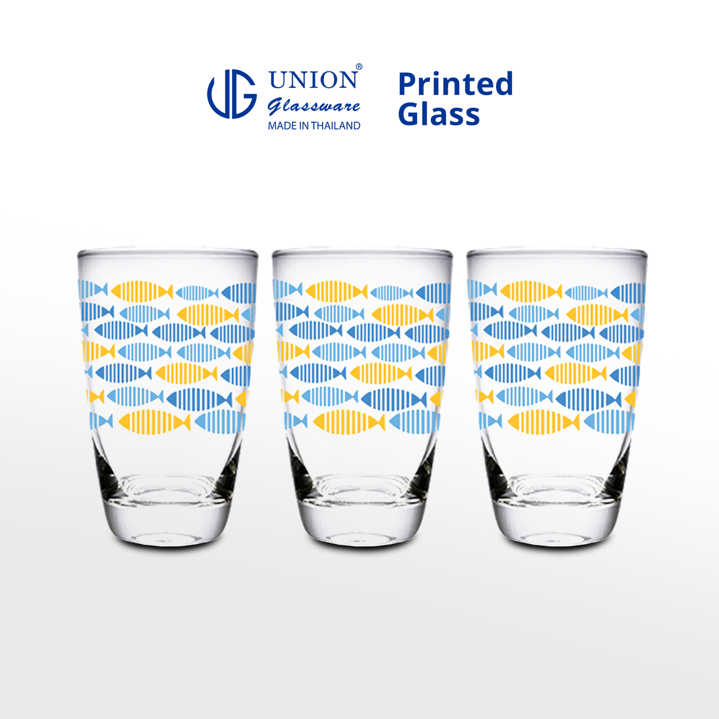 UNION GLASS Printed Glass Limited Edition Design Water, Juice, Soda Glass 360ml | 13oz [Set of 3]