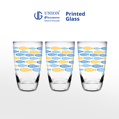 UNION GLASS Printed Glass Limited Edition Design Water, Juice, Soda Glass 360ml | 13oz [Set of 3]
