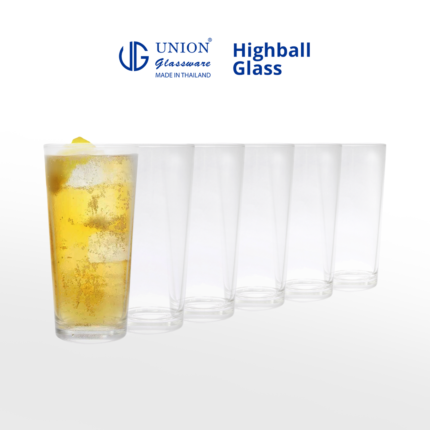 UNION GLASS Thailand Premium Clear Highball Glass 455ml Set of 6