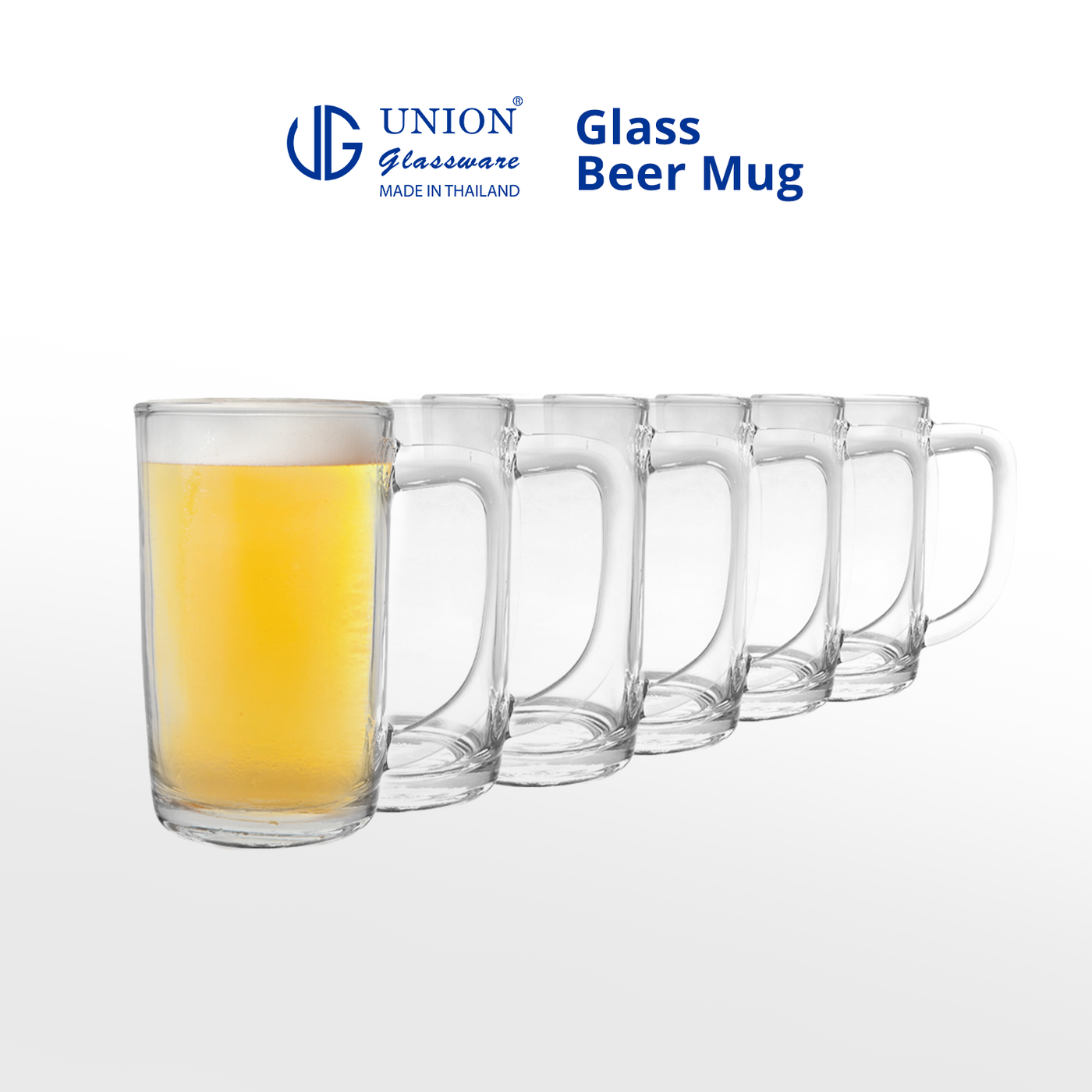 UNION GLASS Thailand Premium Clear Glass Beer Mug Beer Lovers 535ml Set of 6