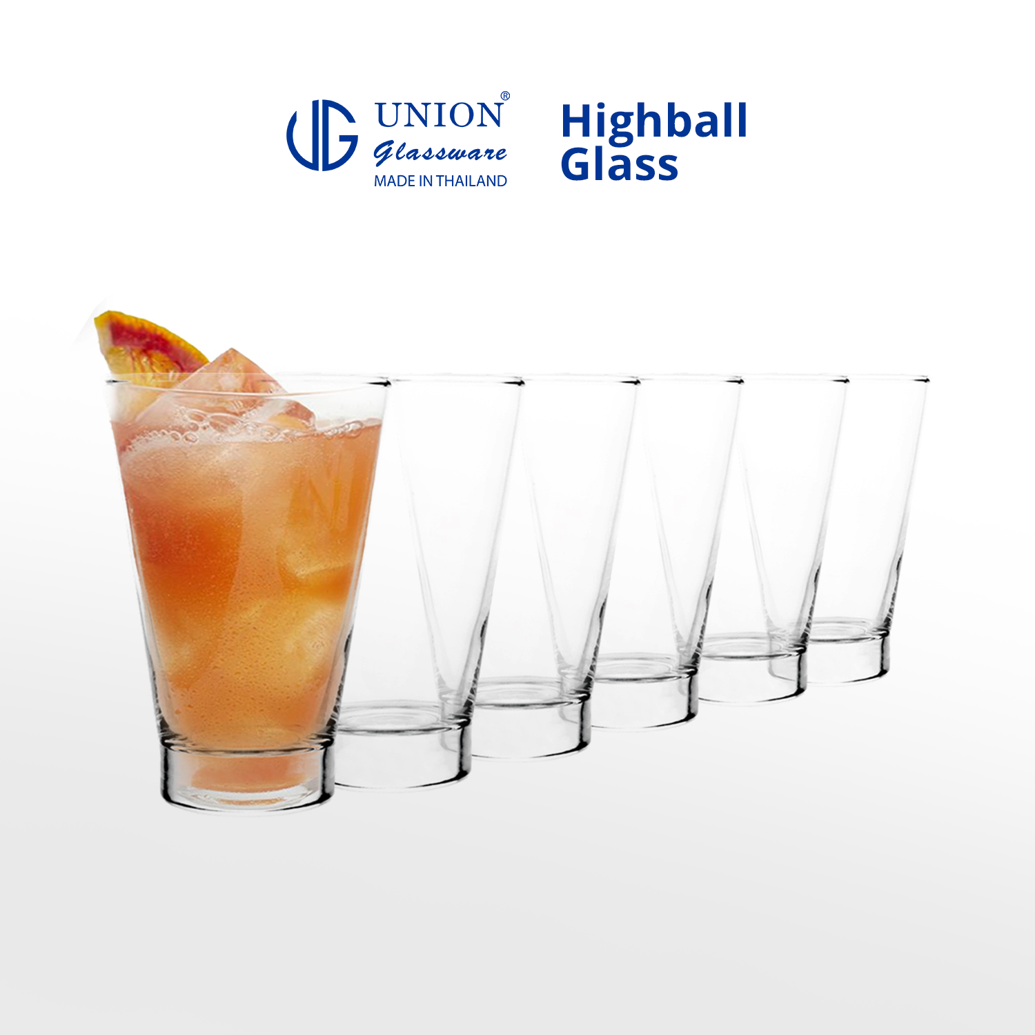 UNION GLASS Thailand Premium Clear Glass Highball Glass 138 ml | 15 oz Set of 6