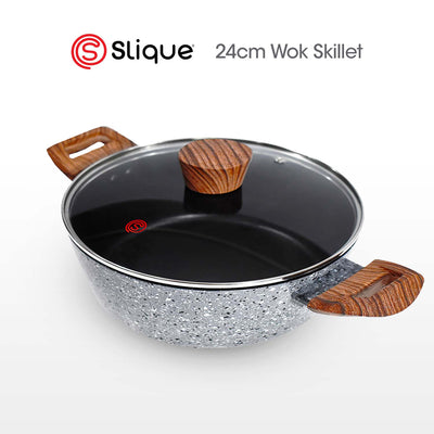 SLIQUE Granite Wok Skillet Premium Multi Layer Non-Stick 24cm