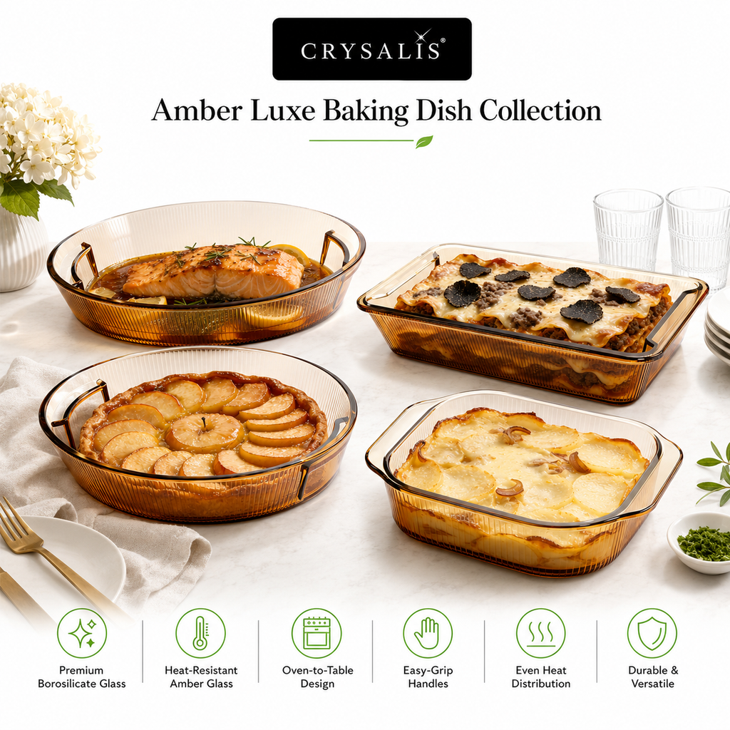 Crysalis Amber Luxe Borosilicate Glass Baking Dish Oven Safe Casserole Lasagna Bakeware