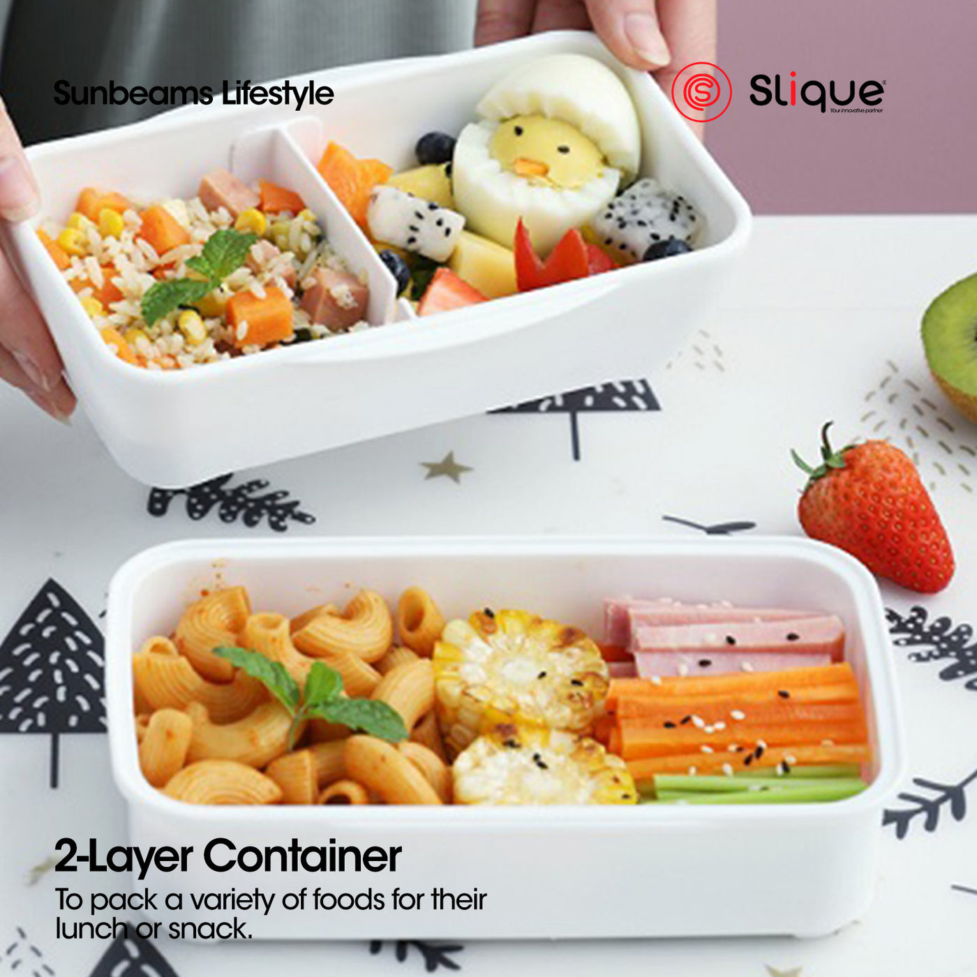 SLIQUE Lunch box w/ PP Spork Included | Compartment 1200ml BPA Free Amazing Gift idea for any Occasion!