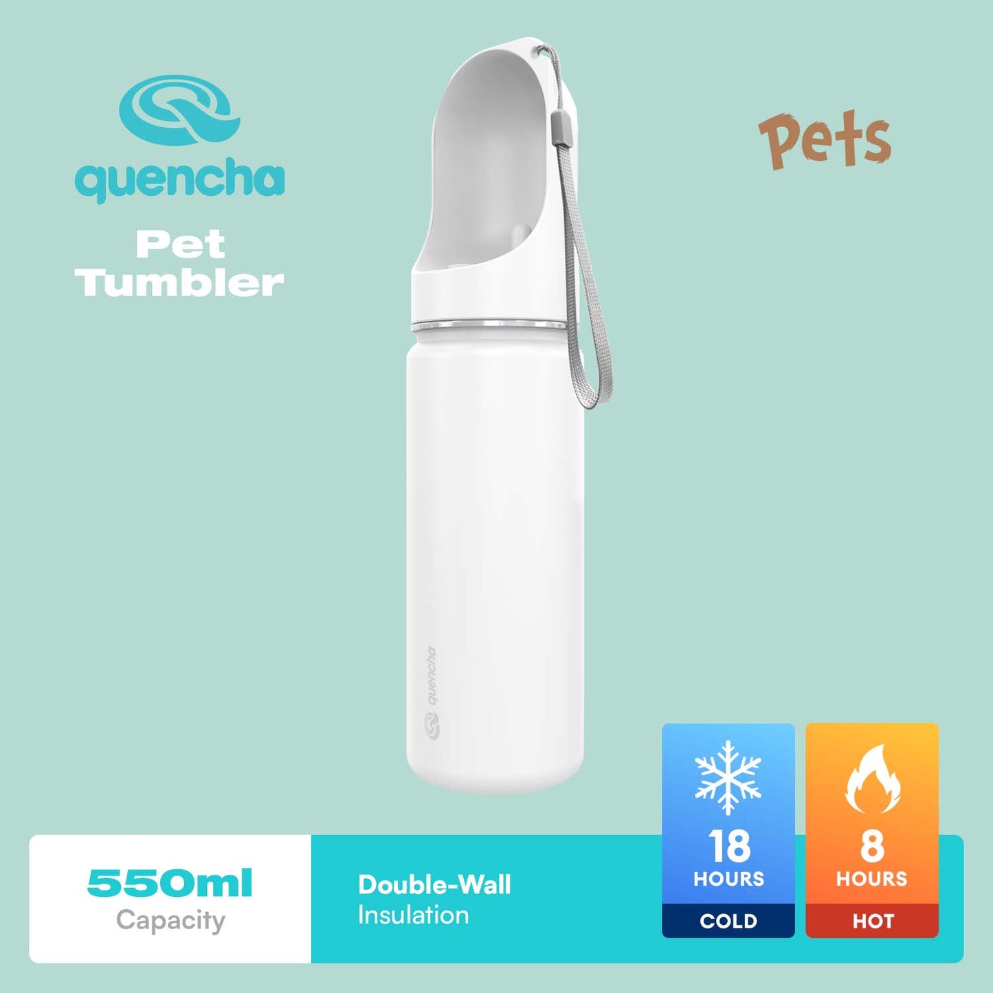Quencha 550ml Stainless Steel Double Wall Insulated Pet Tumbler