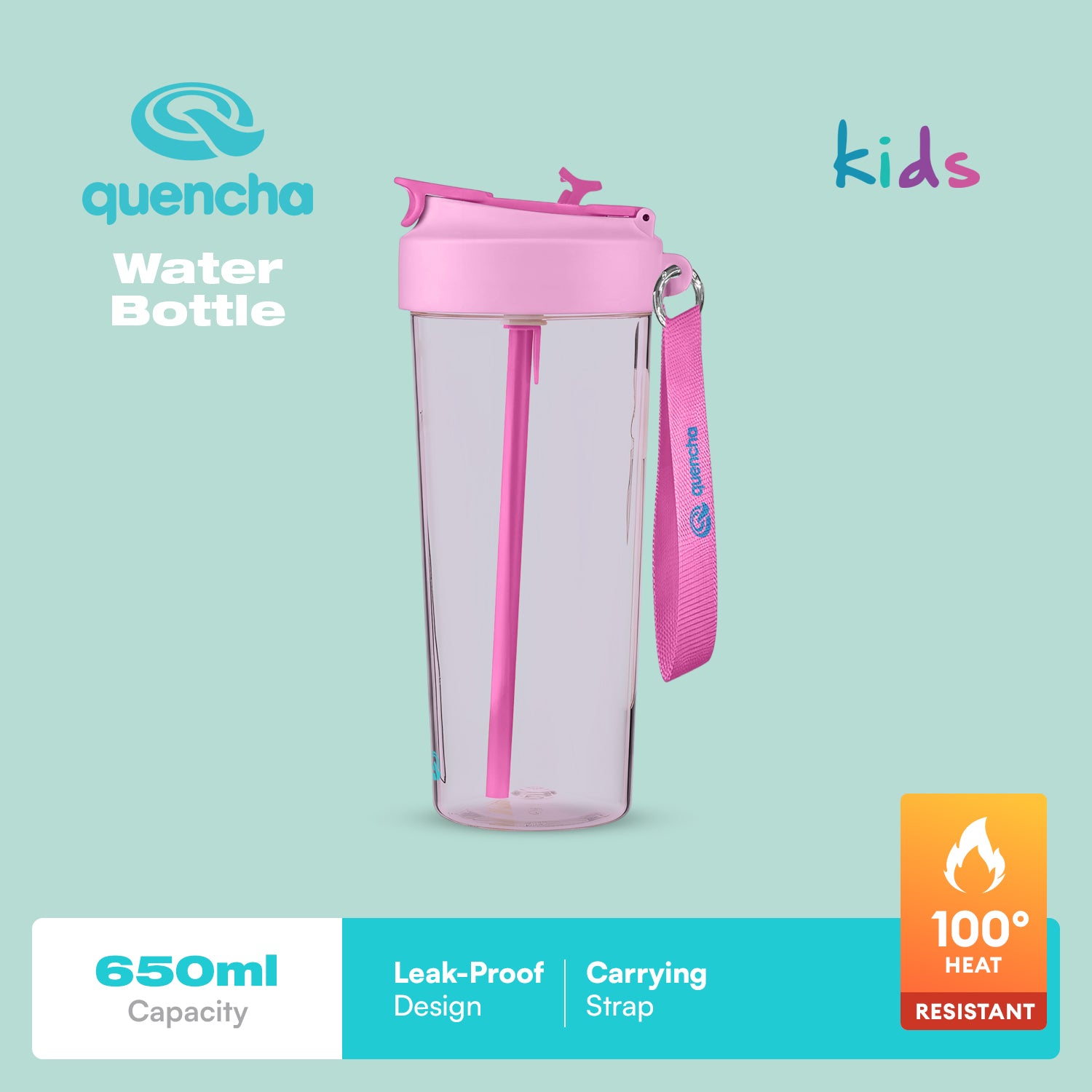 QUENCHA Kids Water Bottle 650ml  BPA-Free • Built-In Straw • Leak-Proof • Kid-Friendly Design