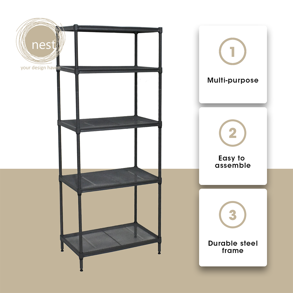 Nest Design Lab Premium | Heavy duty | Durable Mini Steel Rack Multi-purpose Black Amazing Gift Idea For Any Occasion! 5 Layer 80 x 40 x 14.9 cm