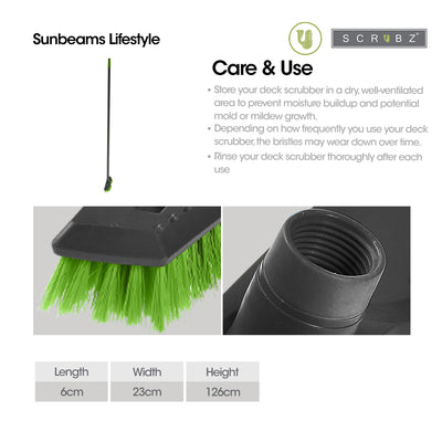 SCRUBZ Premium Deck Scrubber, Floor Scrub Brush, Stiff Bristle Brush with Easy Grip Long Handle - Heavy Duty Cleaning Essentials