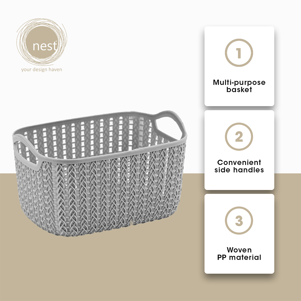 NEST DESIGN LAB Premium Knit Basket Storage Basket Modern Italian Design Amazing Gift Idea For Any Occasion! (Grey)