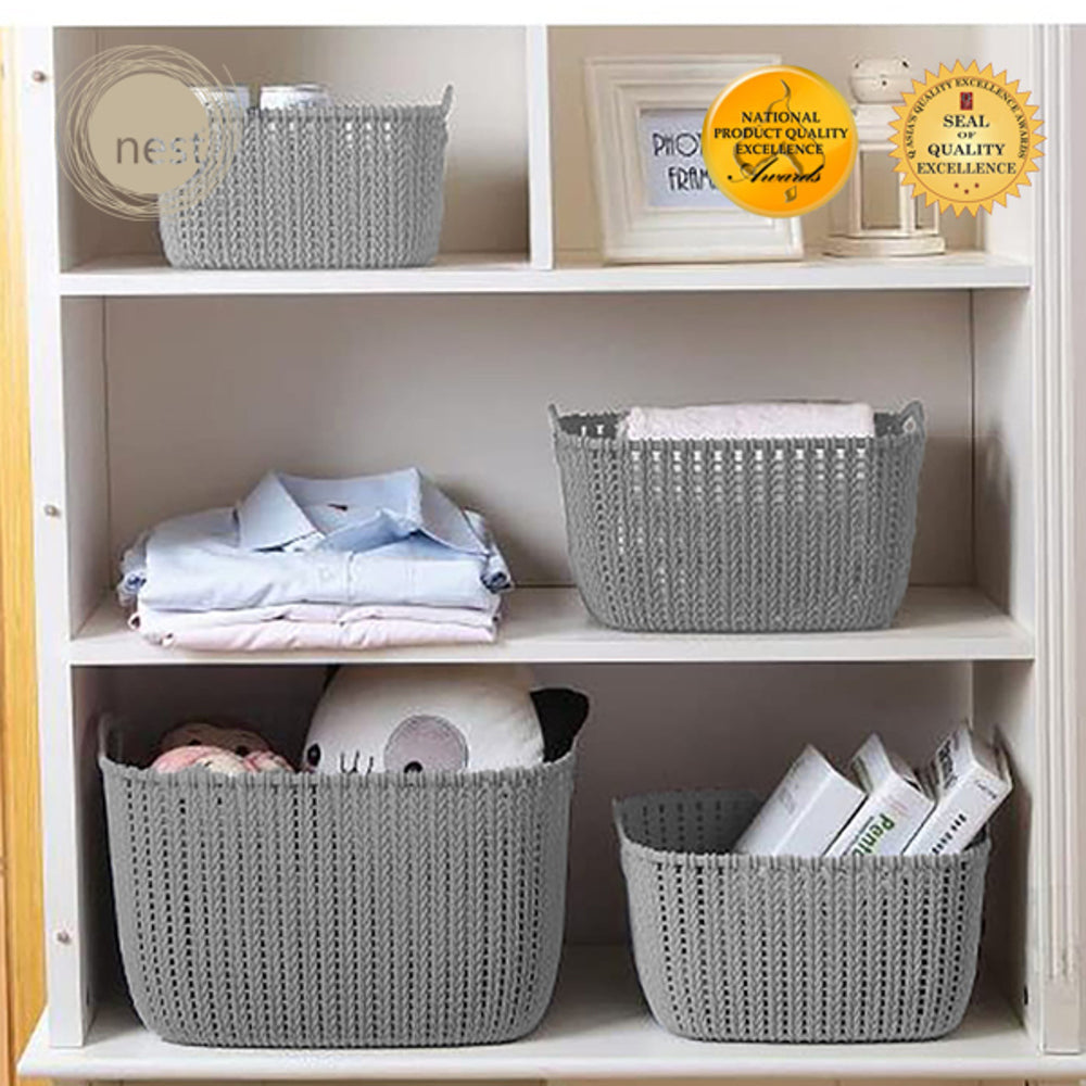 NEST DESIGN LAB Premium Knit Basket Storage Basket Modern Italian Design Amazing Gift Idea For Any Occasion! (Grey)