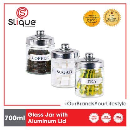 SLIQUE Glass Jar w/ Glass Lid | Ceramic Lid | Aluminum Lid [Set of 3]