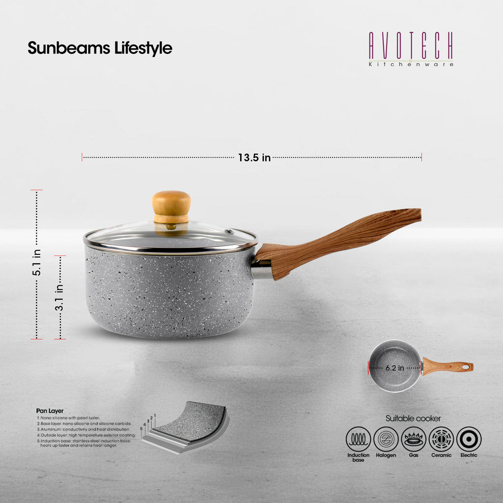 SLIQUE Avotech Marble Non-Stick Cookware Set – Fry Pan, Saucepan & Dutch Oven Induction Base | Scratch-Resistant Coating