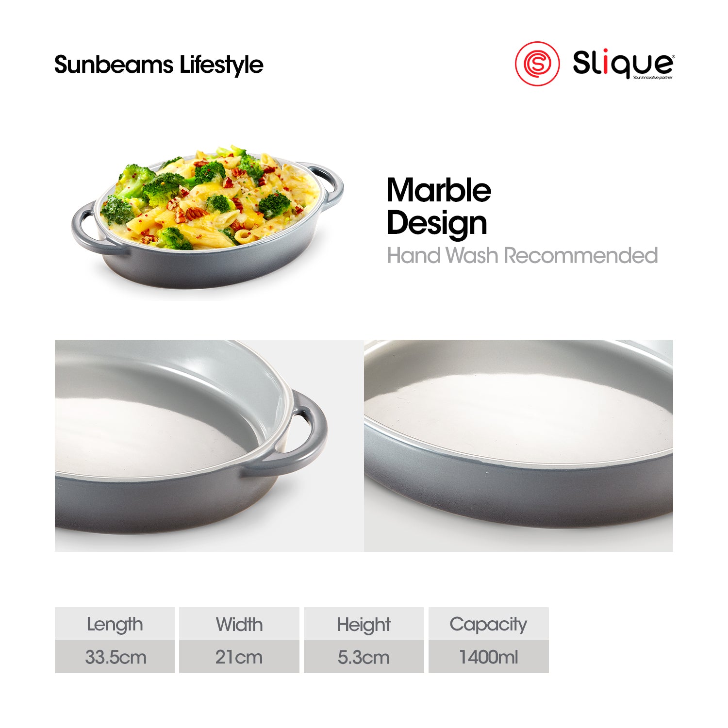 SLIQUE Marble Glass Baking Dish Oval | Round | Rectangle | Square | Small & Large Serving Dish