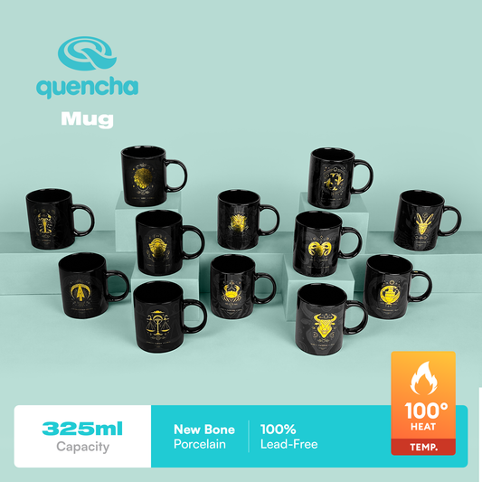 Quencha 325ml Chip Resistant Coffee Mug with Zodiac Design Porcelain Coffee Cup