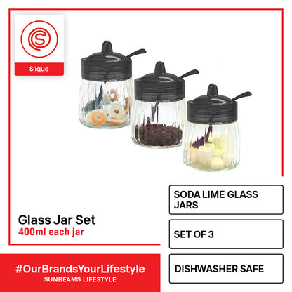SLIQUE Glass Jar w/ Glass Lid | Ceramic Lid | Aluminum Lid [Set of 3]