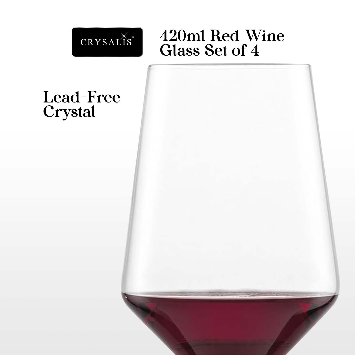 CRYSALIS Premium 420ml Red Wine Glass Set of 4 – Lead-Free Crystal Stemware Long Stem Elegant Drinking Glass