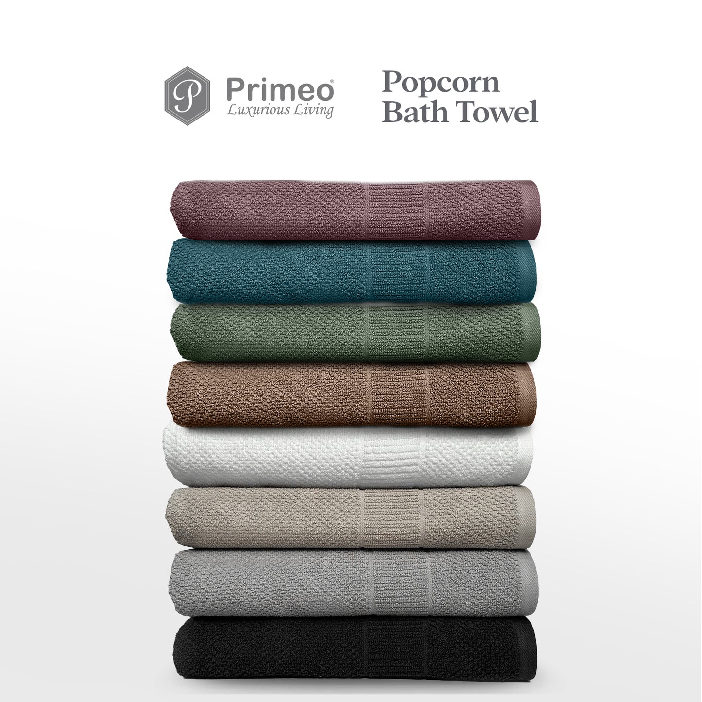 Primeo 100% Cotton Bath Towel - Popcorn Weave Collection Towels