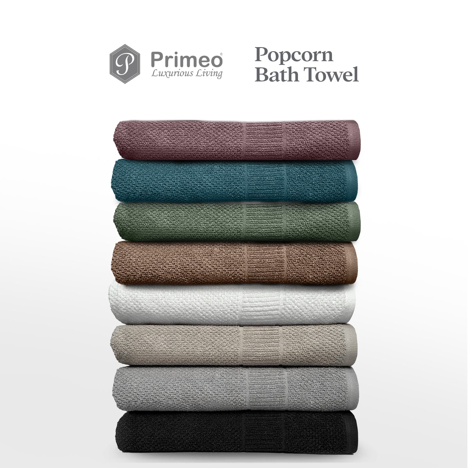 Primeo 100% Cotton Bath Towel - Popcorn Weave Collection Towels