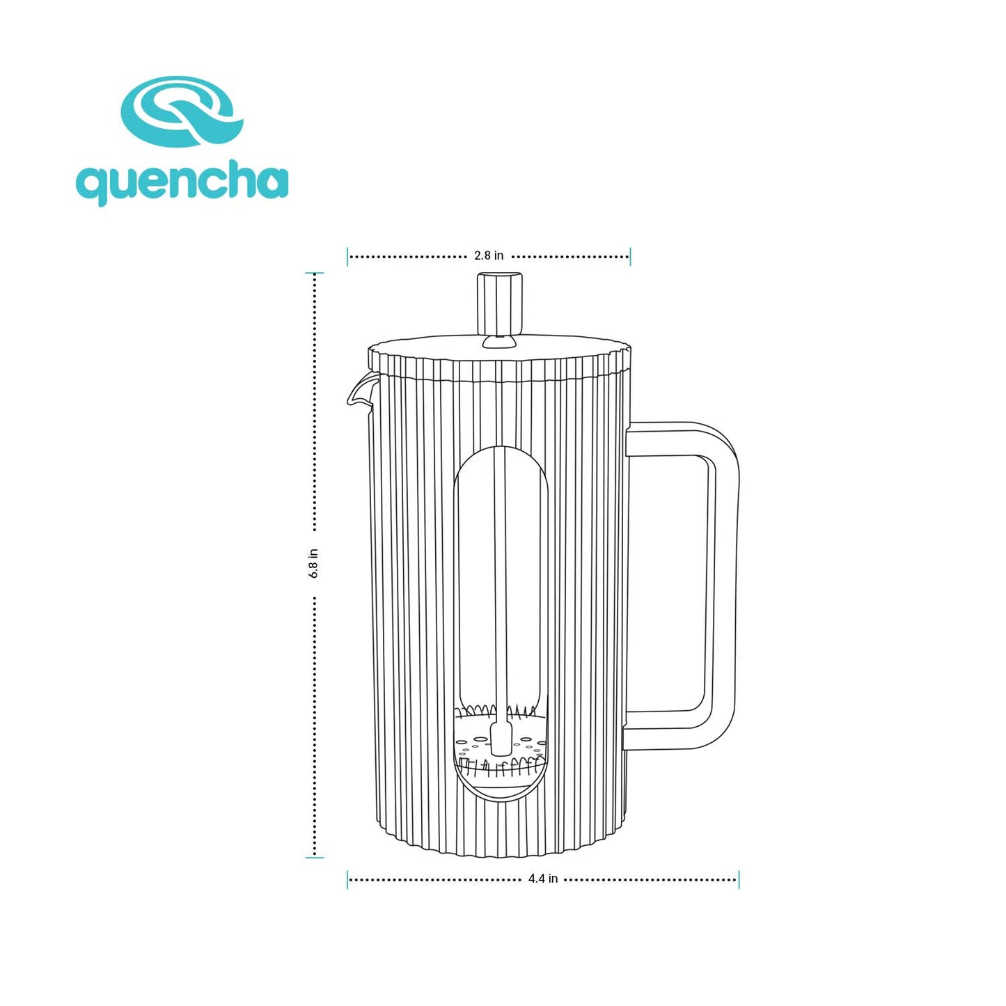 Quencha 350ml French Coffee Press, Grinder and Mug with Coaster and Lid Set