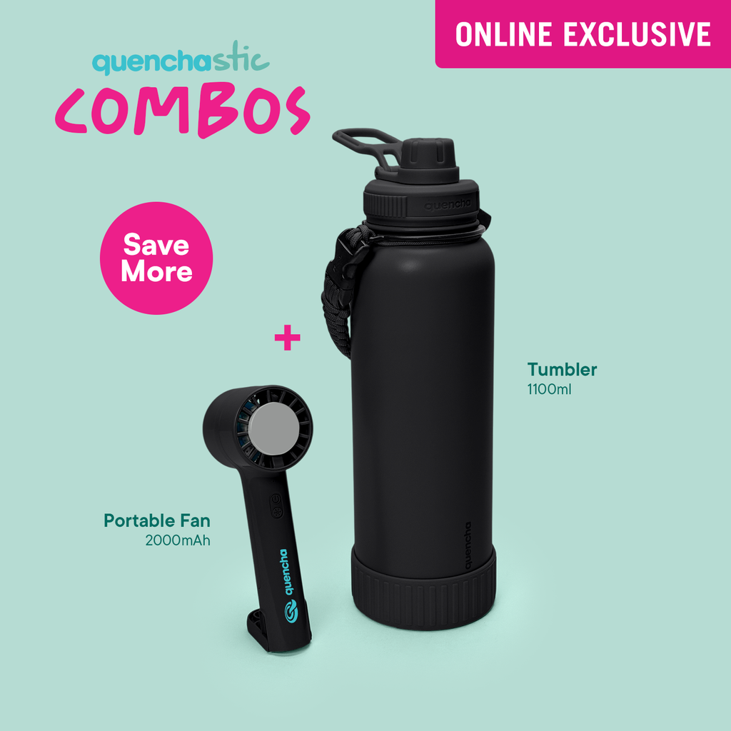 Quencha 18oz. & 37oz. Insulated Tumbler + Portable Cooling Fan – Perfect for Travel, Commute & Outdoors