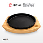 [Official] Slique GRILLERZ Cast Iron Sizzling Plate w/ Rubberwood Base - Restaurant Grade Serving Tray, Induction Ready
