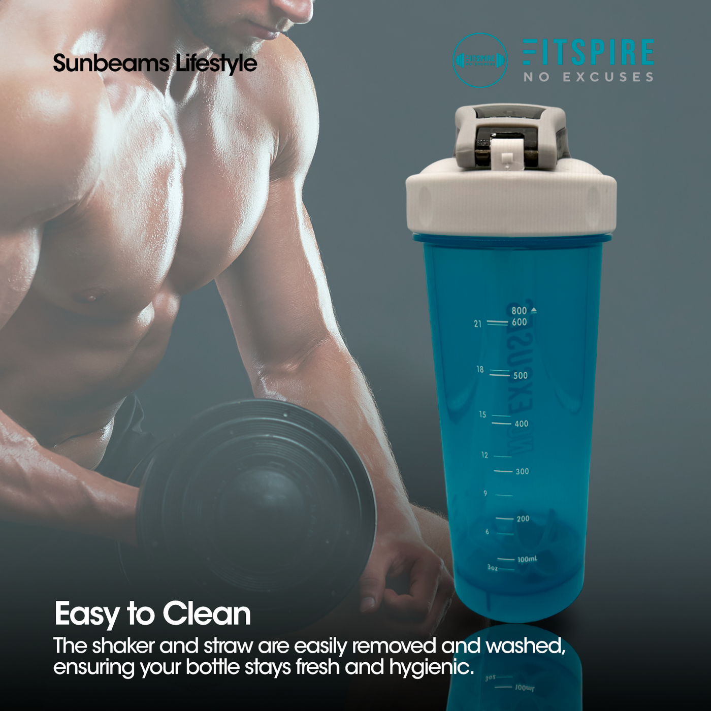 FITSPIRE Premium Gym Shaker Bottle, Drinking Water Bottle, Fitness Water Bottle, Sports Shaker Tumbler with Straw For Kids, For Adults, For Home & Office, Back to School 800ml - Drinking Essentials