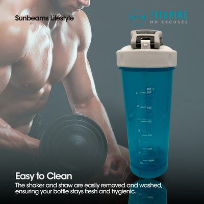 FITSPIRE Premium Gym Shaker Bottle, Drinking Water Bottle, Fitness Water Bottle, Sports Shaker Tumbler with Straw For Kids, For Adults, For Home & Office, Back to School 800ml - Drinking Essentials