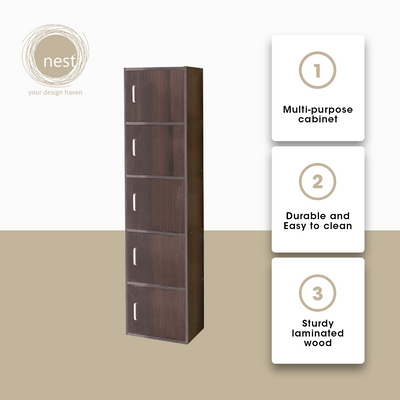NEST DESIGN LAB Premium 5 Layer Cabinet w/ Door Multi-Purpose Modern Italian Design Amazing Gift Idea For Any Occasion! (Wenge)