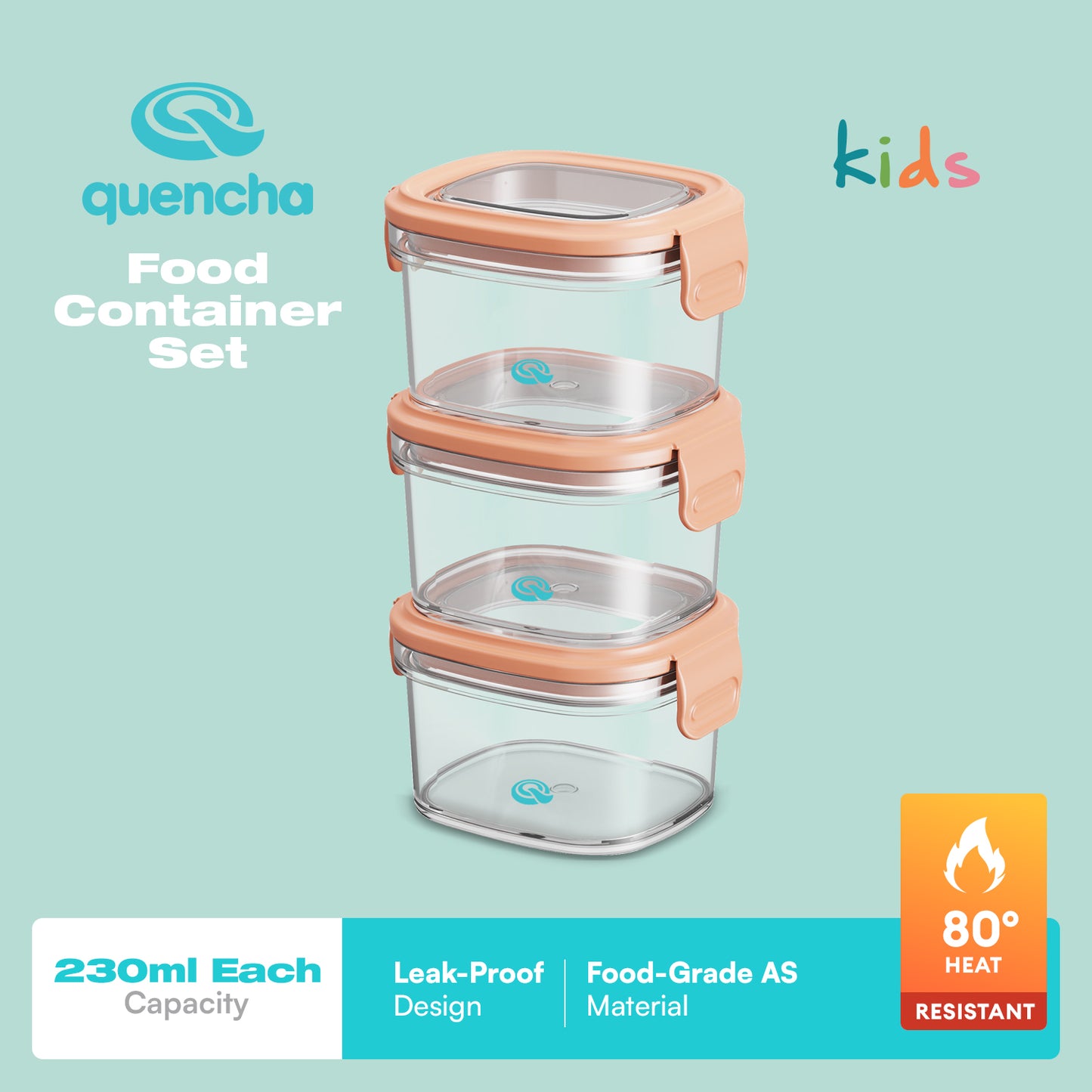Quencha Kids Food Storage Container Set BPA Free Leak Proof Stackable Lunch Box Food Keeper