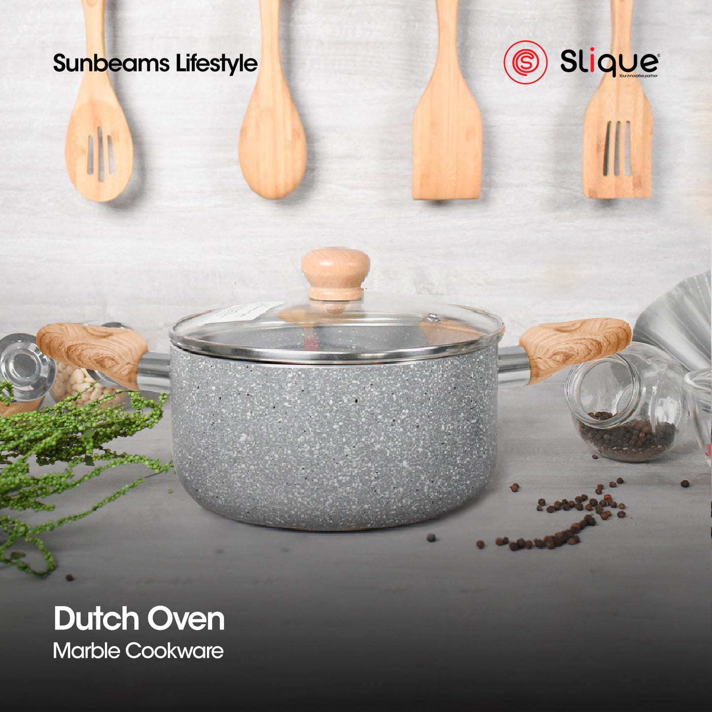 SLIQUE Avotech Marble Non-Stick Cookware – Fry Pan, Saucepan & Dutch Oven (16–28cm) | Induction Base | Scratch-Resistant Coating