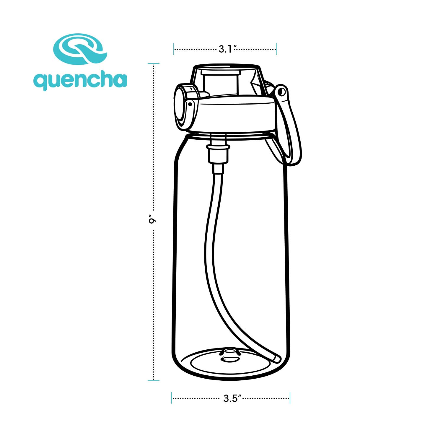 QUENCHA BPA-Free Water Bottle 1000ml Reusable Water Bottle • Built-In Straw • Leak-Proof Lid