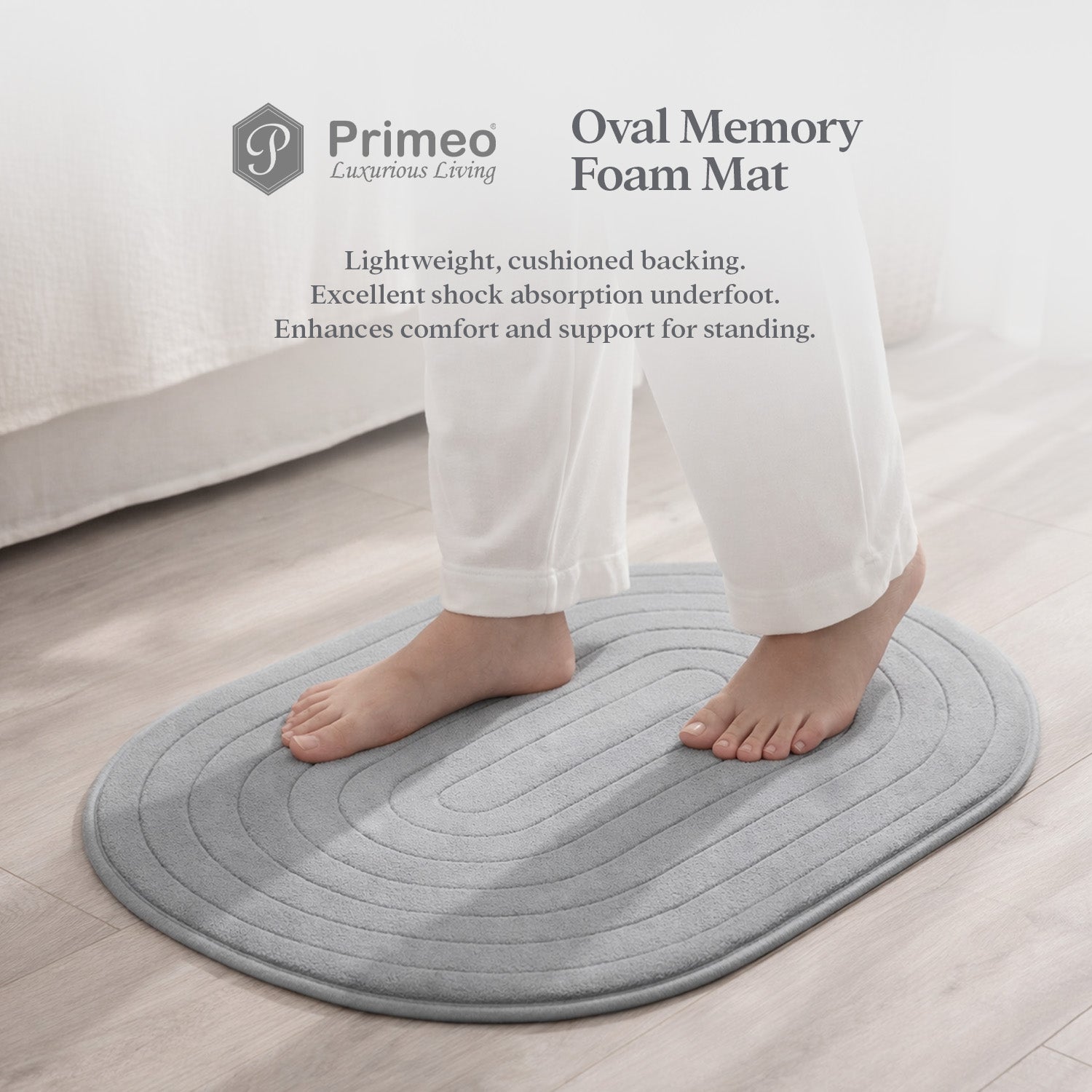 PRIMEO Oval Memory Foam Mat 40×60cm Luxury Bath Mat • Non-Slip Backing • Soft Coral Fleece Surface