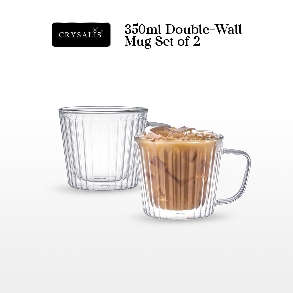 Crysalis Borosilicate Double-Wall Insulated Glass Coffee Mug, Grande Mug, Espresso Mug – Set of 2