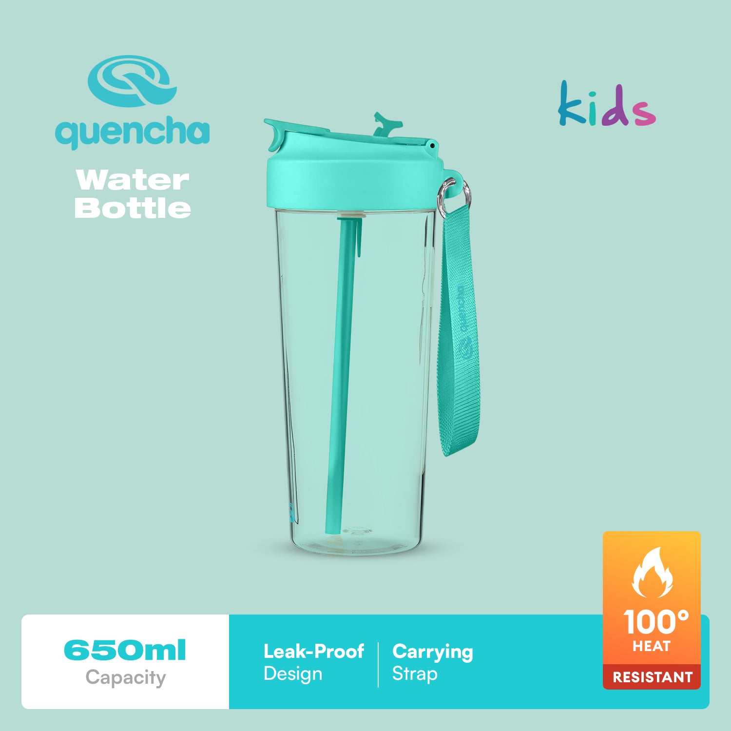QUENCHA Kids Water Bottle 650ml  BPA-Free • Built-In Straw • Leak-Proof • Kid-Friendly Design