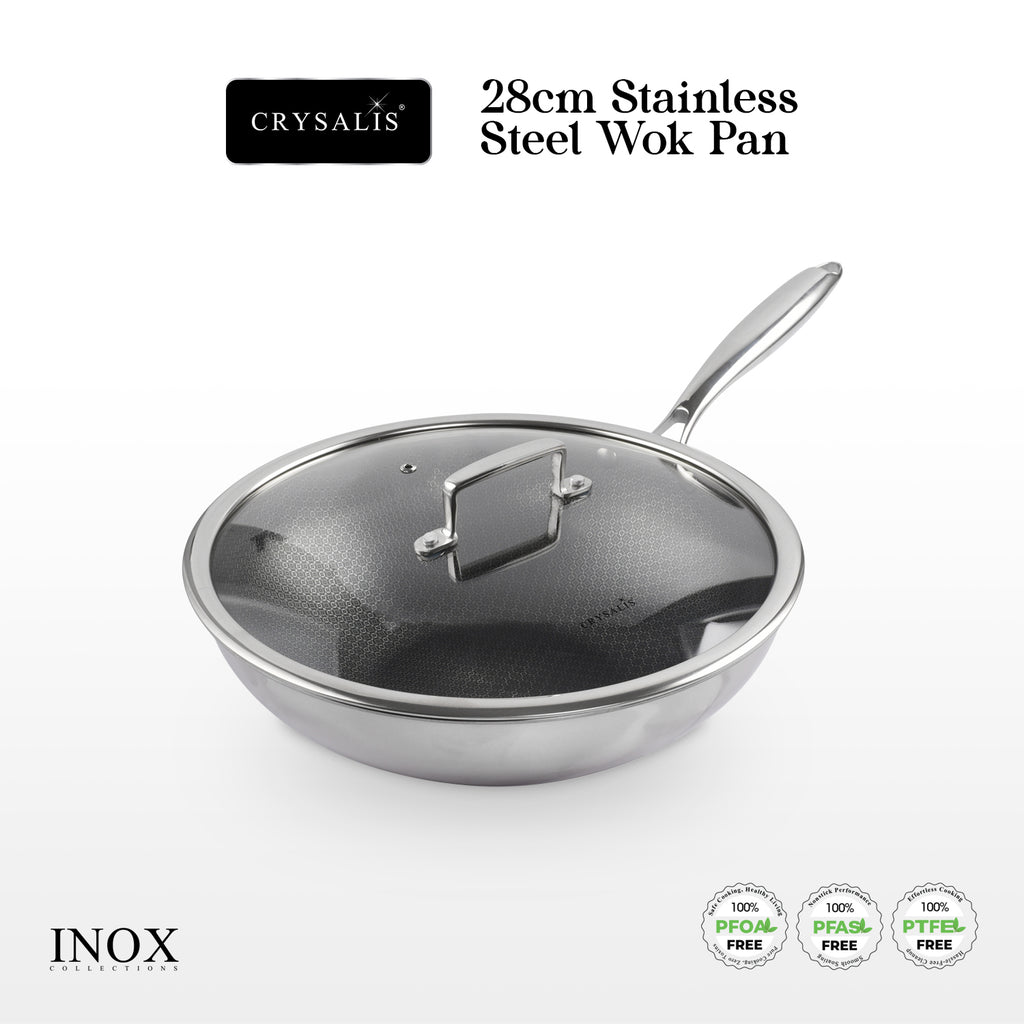 CRYSALIS INOX Stainless Steel Cookware Collection - Honeycomb Non-Stick Frypan, Saucepan, Dutch Oven, Wok Pan