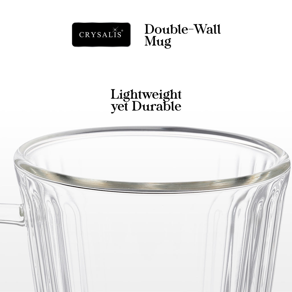 Crysalis Borosilicate Double-Wall Insulated Glass Coffee Mug, Grande Mug, Espresso Mug – Set of 2