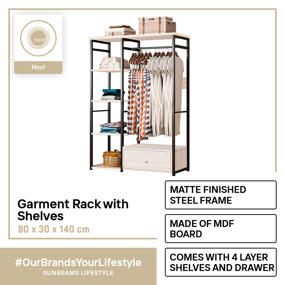 NEST DESIGN LAB Garment Shelf Rack 80x40x140cm Premium | Heavy duty | Durable | Amazing Gift Idea For Any Occasion!