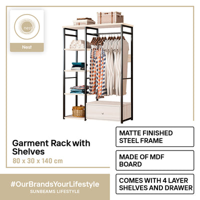 NEST DESIGN LAB Garment Shelf Rack 80x40x140cm Premium | Heavy duty | Durable | Amazing Gift Idea For Any Occasion!
