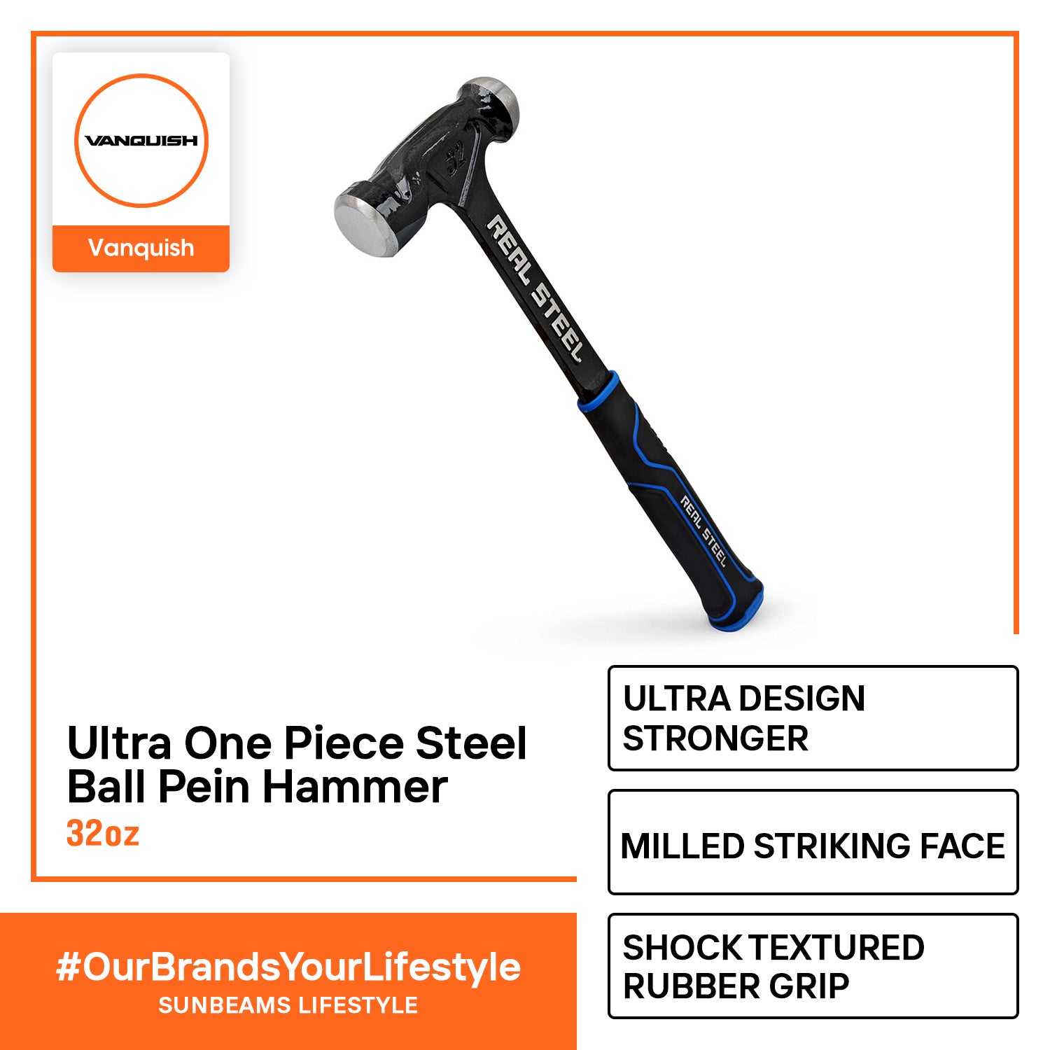 REALSTEEL Ball Pein Hammer Ultra One Piece Steel 32oz