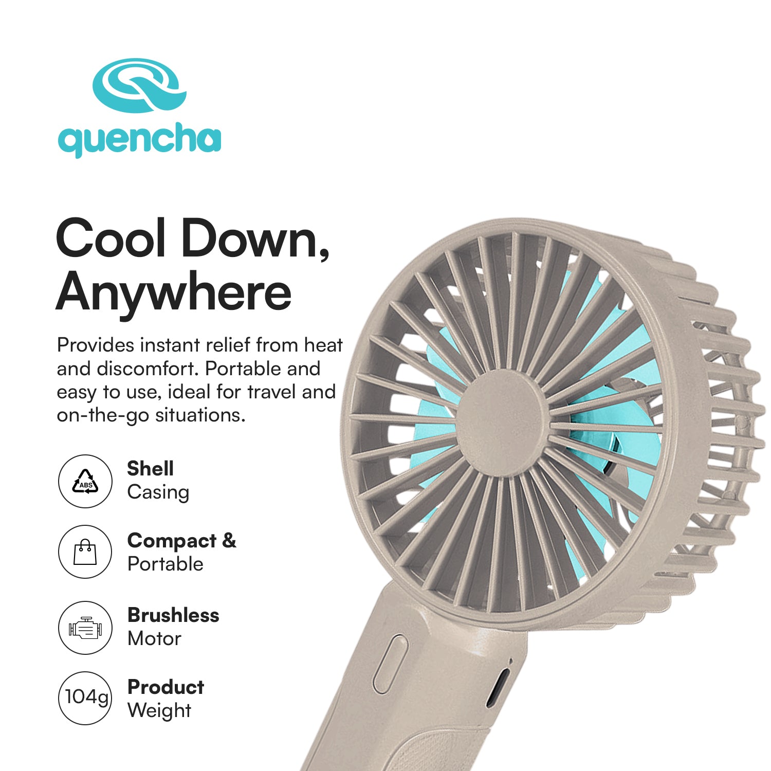 Quencha Portable Mini Fan 1200mAh High Speed Handheld Fan