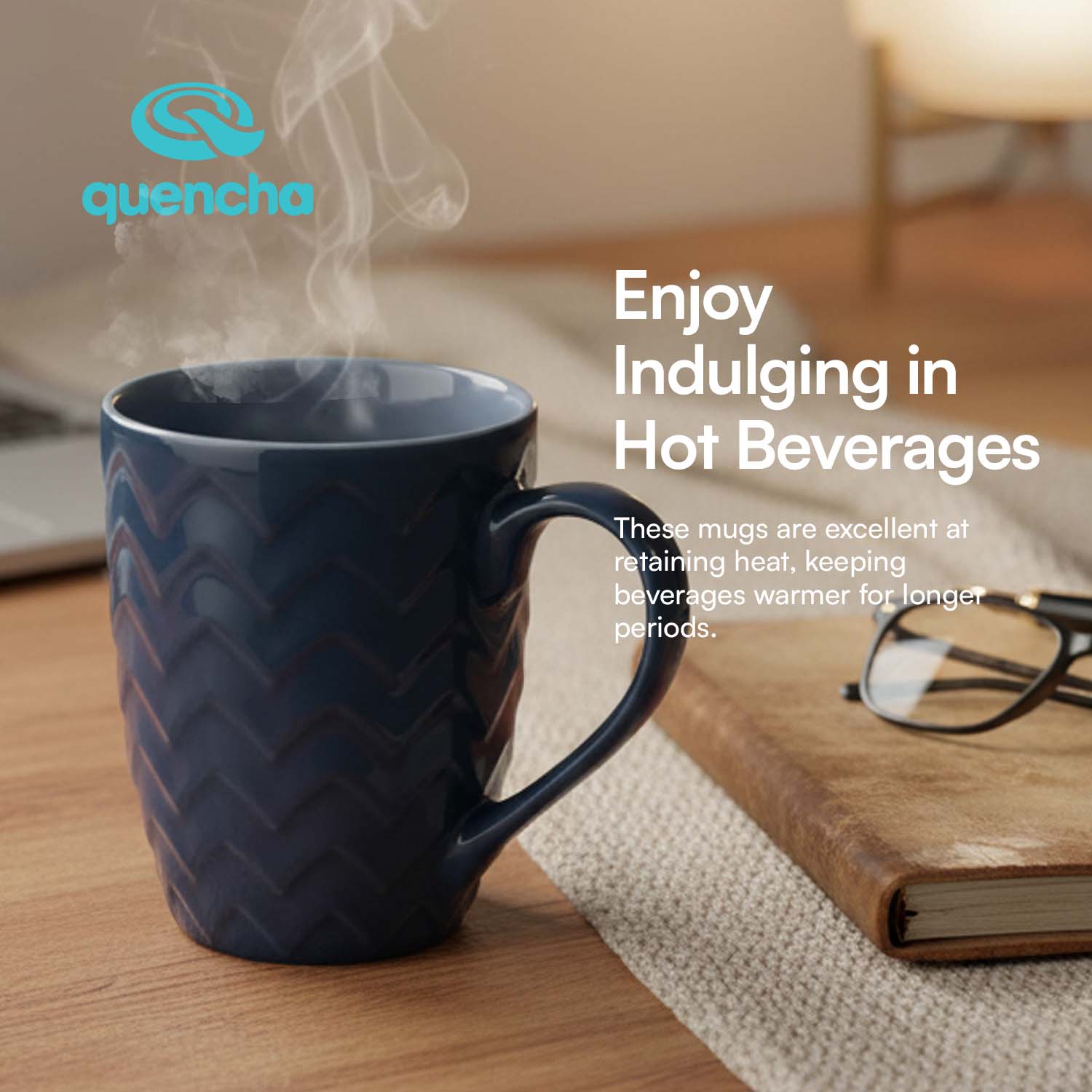 QUENCHA Horizon New Bone Porcelain Textured Mugs With Comfortable Grip & Gifting Appeal