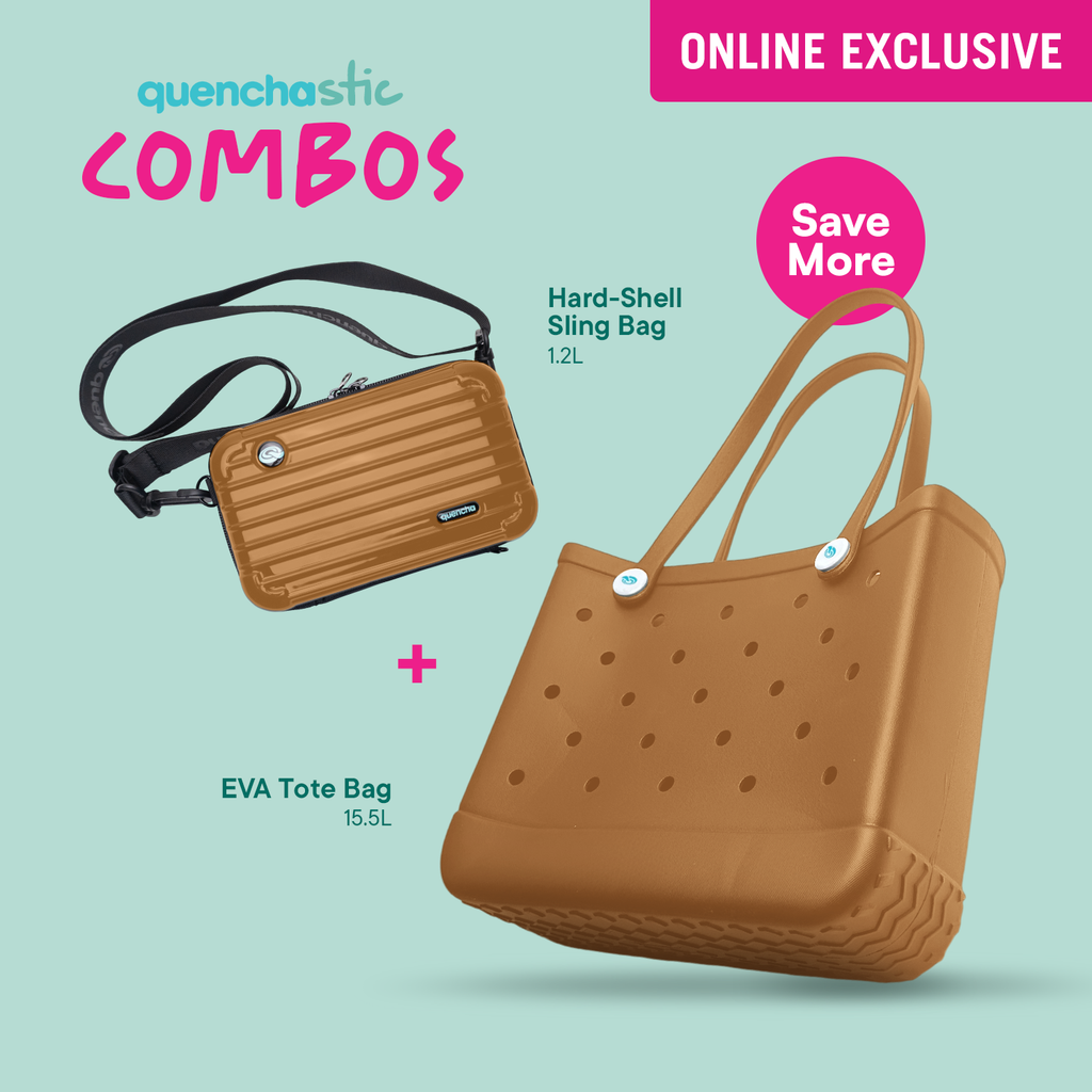 Quencha Waterproof EVA Beach Tote Combo & Hard Shell Sling Bag EDC Anti-Theft Crossbody