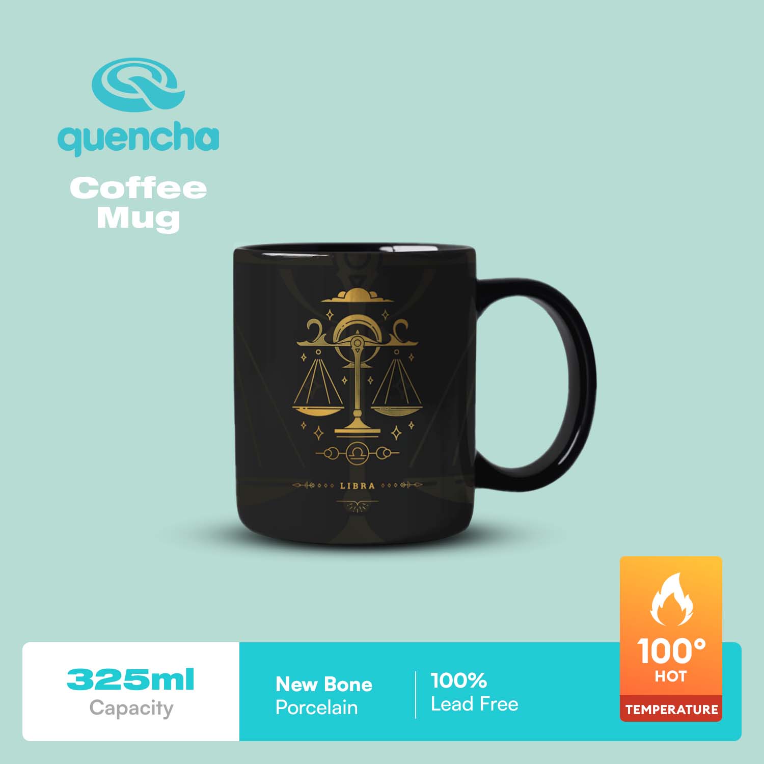 Quencha 325ml Chip Resistant Coffee Mug with Zodiac Design Porcelain Coffee Cup