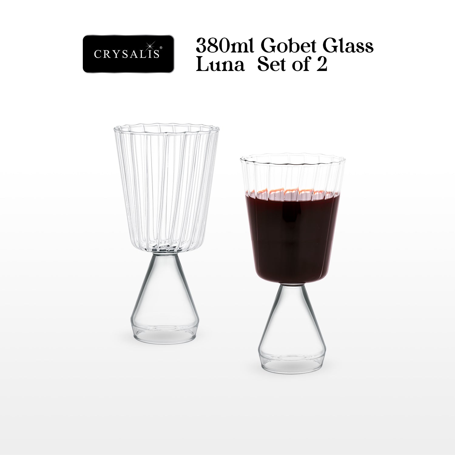 Crysalis Borosilicate Goblet Glass Set of 2 – Thick Wine/Cocktail Stem Glasses